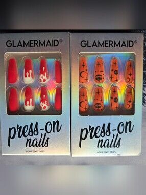 GLAMERMAID Press-On Nails - Red Drip & Orange Halloween Coffin Sets